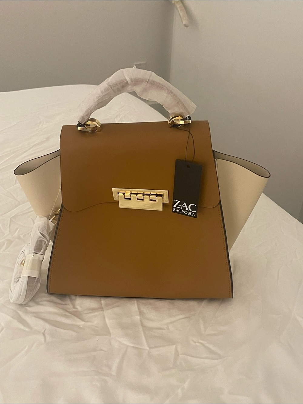 Zac Posen Two-Tone Tan & Cream Top-Handle Bag